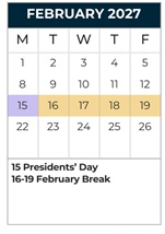 District School Academic Calendar for King Middle School for February 2027