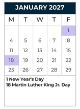 District School Academic Calendar for King Middle School for January 2027