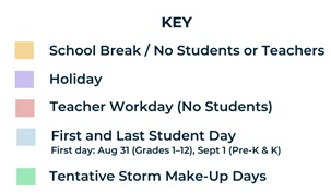 District School Academic Calendar Legend for King Middle School