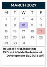 District School Academic Calendar for King Middle School for March 2027