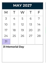 District School Academic Calendar for King Middle School for May 2027
