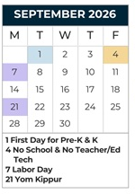 District School Academic Calendar for King Middle School for September 2026