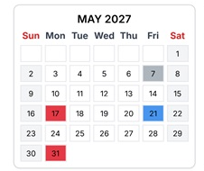 District School Academic Calendar for Avalon Elementary for May 2027
