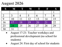 District School Academic Calendar for Rosa Parks Elementary for August 2026