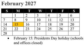District School Academic Calendar for Rosa Parks Elementary for February 2027