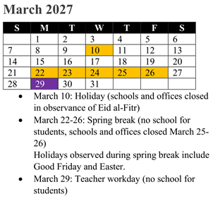 District School Academic Calendar for Rosa Parks Elementary for March 2027