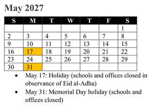 District School Academic Calendar for Rosa Parks Elementary for May 2027