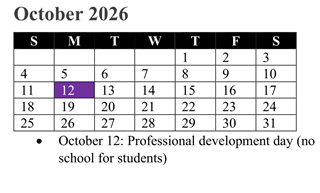 District School Academic Calendar for Rosa Parks Elementary for October 2026