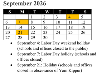 District School Academic Calendar for Rosa Parks Elementary for September 2026