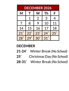 District School Academic Calendar for Adelaide High School for December 2026