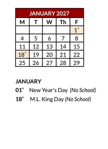 District School Academic Calendar for Adelaide High School for January 2027