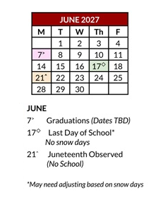 District School Academic Calendar for Adelaide High School for June 2027