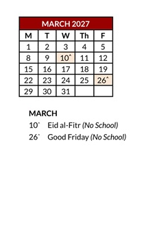 District School Academic Calendar for Adelaide High School for March 2027