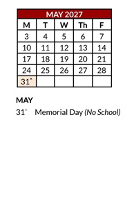 District School Academic Calendar for Adelaide High School for May 2027