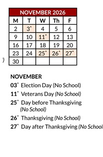 District School Academic Calendar for Adelaide High School for November 2026
