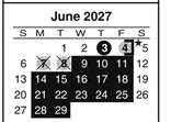 District School Academic Calendar for Olga A Hellbeck Elementary School for June 2027
