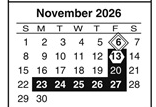 District School Academic Calendar for Olga A Hellbeck Elementary School for November 2026