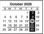 District School Academic Calendar for Olga A Hellbeck Elementary School for October 2026