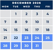 District School Academic Calendar for West Teays Elementary for December 2026