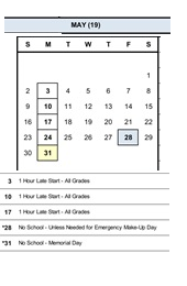 District School Academic Calendar for Quest for May 2027
