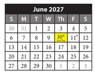 District School Academic Calendar for Giese Elementary for June 2027