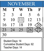 District School Academic Calendar for Ramona Community for November 2026