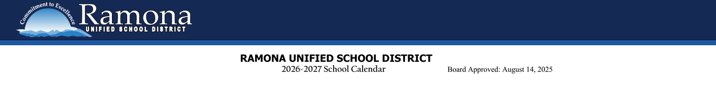 District School Academic Calendar for Ramona Community