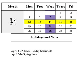 District School Academic Calendar for Edison-brentwood Academy for April 2027
