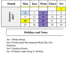 District School Academic Calendar for Edison-brentwood Academy for January 2027
