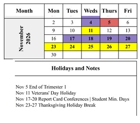 District School Academic Calendar for Edison-brentwood Academy for November 2026