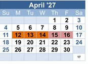 District School Academic Calendar for Fair Oaks Elementary for April 2027