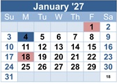 District School Academic Calendar for Fair Oaks Elementary for January 2027