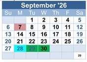 District School Academic Calendar for Fair Oaks Elementary for September 2026