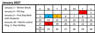 District School Academic Calendar for Mountain View Middle for January 2027