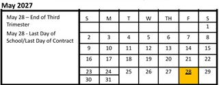 District School Academic Calendar for Mountain View Middle for May 2027