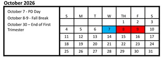 District School Academic Calendar for Mountain View Middle for October 2026