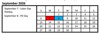 District School Academic Calendar for Mountain View Middle for September 2026