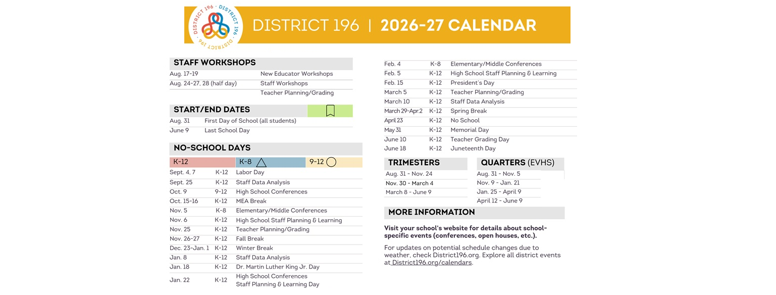 District School Academic Calendar Key for Highland Elementary
