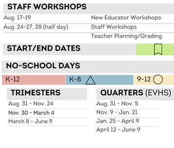 District School Academic Calendar Legend for Highland Elementary
