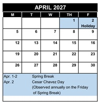 District School Academic Calendar for Killian Elementary for April 2027