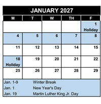 District School Academic Calendar for Killian Elementary for January 2027