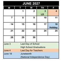 District School Academic Calendar for Killian Elementary for June 2027