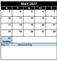 District School Academic Calendar for Killian Elementary for May 2027