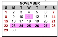 District School Academic Calendar for Father Keith B. Kenny Elementary Charter for November 2026
