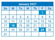 District School Academic Calendar for Jackson Magnet Elementary for January 2027