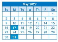 District School Academic Calendar for Jackson Magnet Elementary for May 2027