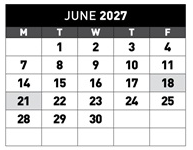 District School Academic Calendar for Hallman Elementary School for June 2027