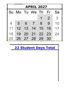 District School Academic Calendar for El Gabilan Elementary for April 2027