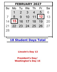 District School Academic Calendar for El Gabilan Elementary for February 2027
