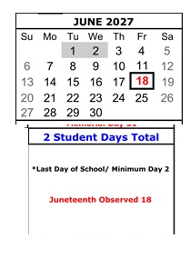 District School Academic Calendar for El Gabilan Elementary for June 2027